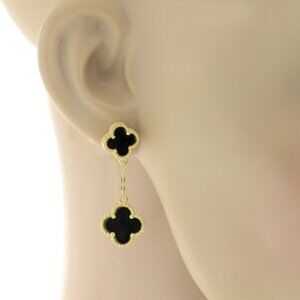 Black Onyx Clover 925 silver 18k yellow gold plated push back drop earrings